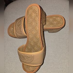 Tory Burch Tan Leather Fleming Espadrille Slide Heels Size 6